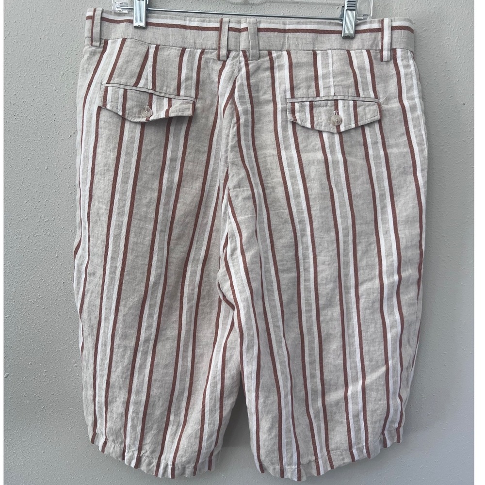 VTG Cigar Couture Mens 100% Linen Striped Shorts Sz 38 Brn/Wt 90s Beach Vacation - Picture 2 of 4
